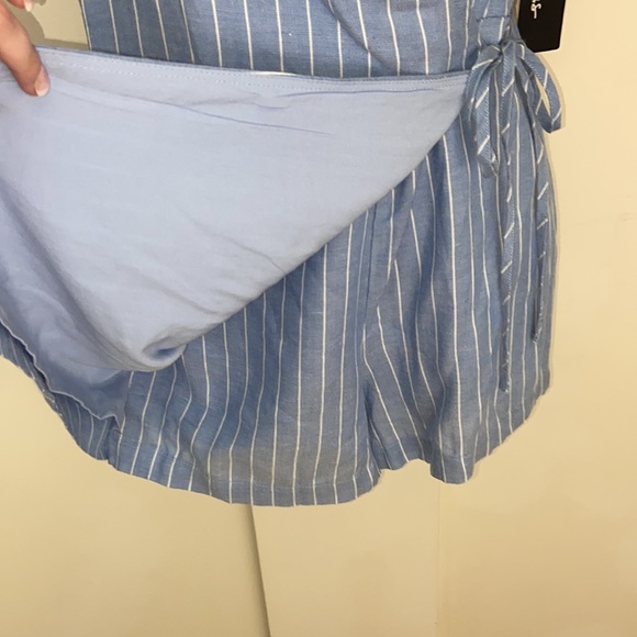 Lulus Blue & White Striped Wrap Around Romper - Picture 4 of 7